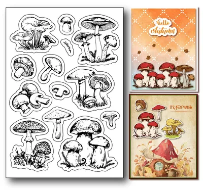 Productafbeelding van Transparante siliconen stempels met paddenstoelmotieven - Herbruikbare stempels voor het maken van kaarten en scrapbooking - Ideaal voor doe-het-zelf scrapbooking en decoratie