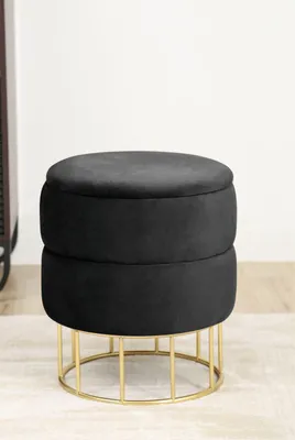 Produktbild von Sitzhocker – Hocker mit Stauraum – Samt hocker – runder Sitzhocker – ELZA – Schwarz – 37 cm – Eleganter Samt Sitzhocker mit praktischem Stauraum