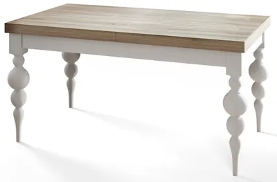 Image de Lena Table de salle à manger, rectangulaire, extensible, dimensions : 160-210 x 90 x 78,5 cm, table de salon, couleur : Sonoma, avec pieds de couleur blanche