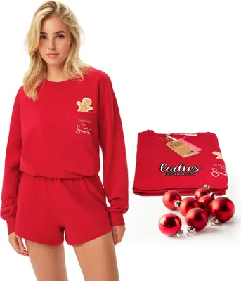 Produktbild von HENDERSON Damen Pyjamas - Weihnachts Pyjama Sweatshirt und Shorts Set, Gr. M