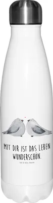 Produktbild von Mr. & Mrs. Panda Thermos Turteltauben Liebe - Weiß - Geschenk, Tauben, Sportflasche, Thermo-Trinkflasche, Freundin, Trinkflasche, Wasserflasche, isolierflaschen, Verliebt