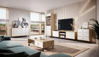 Image de Buffet à 2 portes BILBAO coloris chêne et blanc mat 123,4cm