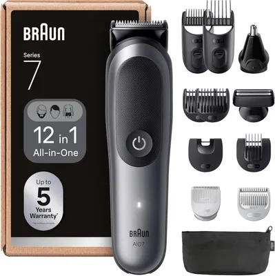 Obrázek produktu pro Zastřihovací sada 12 v 1 Multigroom, zastřihovač vousů, zastřihovač chloupků v nose, zastřihovač chloupků na obličej, hlavu a tělo, baterie na 120 min, 14 délek, vodotěsný