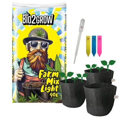 Produktbild von Pflanzenset mit Erde 40L Farm Mix Light und 3 Stofftöpfen 7,5L