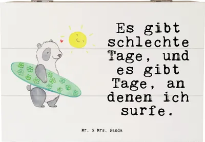Produktbild von Mr. & Mrs. Panda Geschenkbox Panda Surfen 22 x 15 cm - Weiß - Geschenk, schatztruhe, Surfschule, fotobox, schmuckbox, Aufbewahrungstruhe, Wellenreiten, Kiste