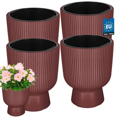Produktbild von KOTARBAU® 4er Set Blumentopf ⌀ 23cm Orchideentopf Übertopf mit Innentopf Pflanzentopf mit Sockel Geriffelt Kelchform Pflanzkübel aus Kunststoff Marsala