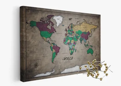 Produktbild von framed concept Weltkarte mit Pinnnadeln Handgefertigte Wanddekoration mit 50 goldenen Pins Einzigartige Geschenkidee