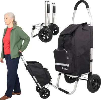 Zdjęcie produktu dla WOBELL | Koszyk na zakupy Duża torba na zakupy Lekka wodoodporna torba termiczna 45 l – SKŁADANA, GUMOWE KOŁA 20 CM, ODBLASKOWA, DO 50 KG