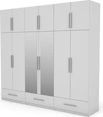 Zdjęcie produktu dla Meblast | Szafa 260x240 cm z 2 lustrami - Biały - Szafa z półkami, szufladami i drążkiem na ubrania | Nowoczesny design