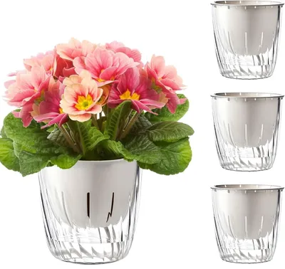 Obrázek produktu pro Sada tří samozavlažovacích květináčů, moderní design, průhledné, vhodné pro pokojové rostliny, jako jsou orchideje a sukulenty