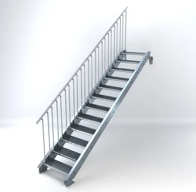Produktbild von Stahltreppe 12 Stufen bis Höhe 240 cm, Laufbreite : 70 cm Geländer links ST 2 (31 / 31 mm gezackt)