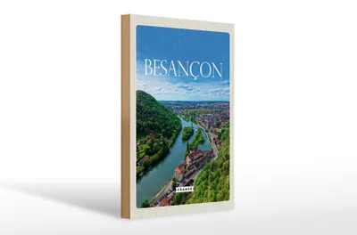 Produktbild von Holzschild Reise 20x30cm Retro Besançon France Panoramablick