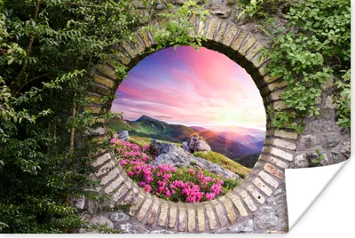 Produktbild von MuchoWow® Poster Landschaft - Blumen - Aussicht - Berg 120x80 cm - Bilder