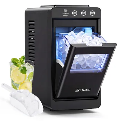 Produktbild von Eiswürfelmaschine 12kg/24h, Eis in 6–12 Min, 2 Eiswürfelgrößen, Selbstreinigend, LED-Sichtfenster, leise Eiswürfelmaschine für Küche & Party