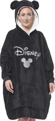 Produktbild von Disney Mickey Mouse Oversize Cozy Hoodie mit Ohren für Damen - Übergroße Frauen Kuschelpullover Flauschiger Deckenpullover Schwarz