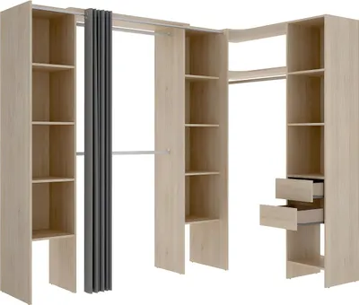 Produktbild von Klappbarer Eckkleiderschrank DORIAN - Länge 164/234 cm - Farbe Eiche und Grau