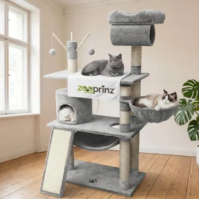Produktbild von zooprinz Kratzbaum XXL Emma | 140 cm | mit Plüschmaus | Sisalstämme | Anti-Kipp-Sicherung | Hellgrau