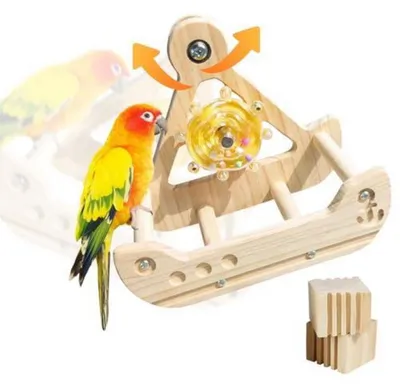 Produktbild von Vogelstange Spielzeug Interaktives Drehbares Trainingszentrum Naturholz für kleine und mittelgroße Vögel