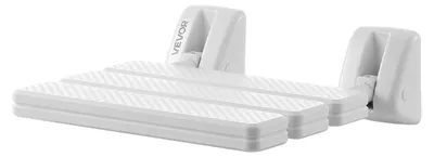 Image de Siège de douche pliable à fixation murale, banc de douche pliable de 317 mm, siège de salle de bain et de couloir rabattable en PP avec structure en alliage d'aluminium pour adultes et seniors, charge maximale de 100 kg