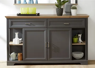 Produktbild von Landhaus Sideboard in Graphit-Grau JÜLICH-36 Absetzungen in Artisan Eiche Nb. B/H/T: 171/102/48 cm
