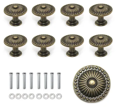Zdjęcie produktu dla Kastknoppen Vintage - Zestaw 8 sztuk - Klamki do drzwi o średnicy 24 mm - Stop cynku - Styl retro - Wykonane ręcznie i gładkie - Klamki do szafek