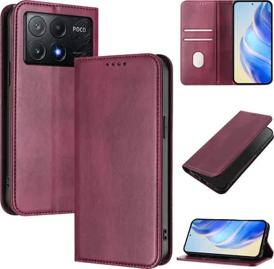 Obrázek produktu pro Pouzdro pro Xiaomi Poco X6 Pro/Redmi K70E, vintage kožené pouzdro s RFID ochranou, přihrádkami na karty, stojánkem Červený