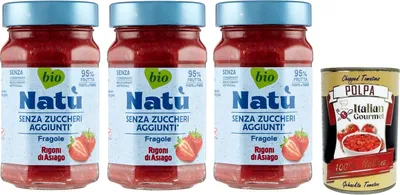 Produktbild von 3x Rigoni di Asiago Natù Fragole -Erdbeerzubereitung,Erdbeerkonfitüre Ohne Zuckerzusatz 240g + Italian Gourmet Polpa di Pomodoro 400g Dose