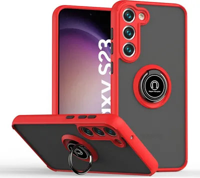 Produktbild von Samsung S23 Hülle, Ring Halter Ständer Matte Transluzent TPU Rahmen Stoßfest Schutzhülle für Samsung Galaxy S23 Rot