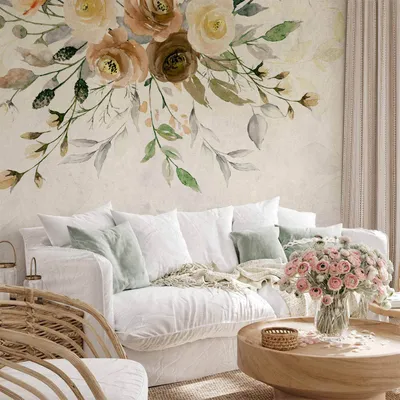 Produktbild von Vlies Fototapete - Summer bloom - retro floral motif with flowers and leaves with patterns 400x280 cm Blumen b-C-10126-a-b
