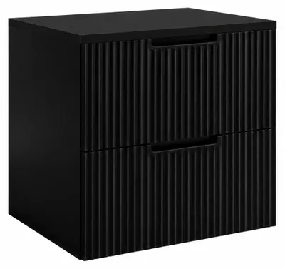 Produktbild von Badezimmerschrank hängend 60 mit Schubladen, Korpus in Schwarz + Platte in Schwarz, mit Griffen, 60 x 46 x 58,6 cm, KI-generiertes Bild