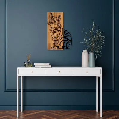 Obrázek produktu pro Wallity, elegantní nástěnné doplňky z dřeva a kovu, ořechové dřevo a černá barva, rozměry 38x58 cm