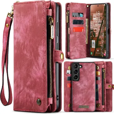 Produktbild von Für Samsung Galaxy S24 Plus CaseMe Kunstleder Multifunktion Zipper Wallet Tasche Rot