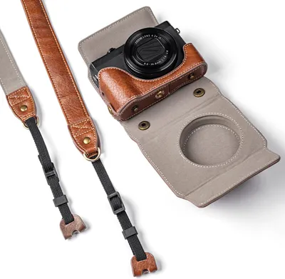 Zdjęcie produktu dla Futerał ochronny na aparat cyfrowy, torba na aparat ze skórypoliuretan z odpinanym paskiem na ramię, kompatybilna z torbami na aparaty Canon G7X2/G7X3