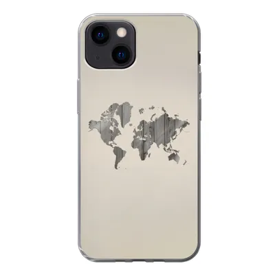 Produktbild von MuchoWow® Handyhülle Schutzhülle Hülle für iPhone 13 mini Weltkarte - Holz - Regal Silikon Softcase Handy Hülle - Softcase