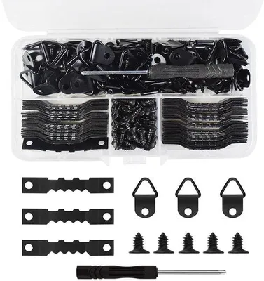 Produktbild von Set mit 251 Stück, Schwarz, Kunstwerkhaken, Bildhaken, Haken, Schraubendreher, Kompartimentbox