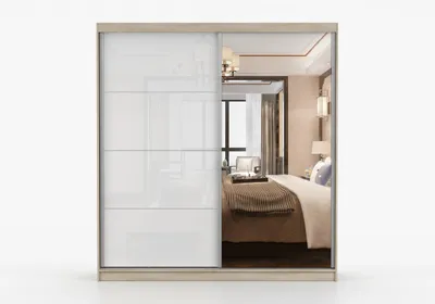 Produktbild von Schwebetürenschrank Kleiderschrank Schrank 233 cm Sonoma-Eiche/Weiß mit Spiegel, 2-türig, Schlafzimmer