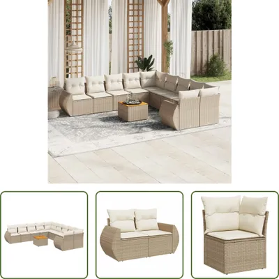 Produktbild von The Living Store 11-tlg. Garten-Sofagarnitur mit Kissen Beige Poly Rattan