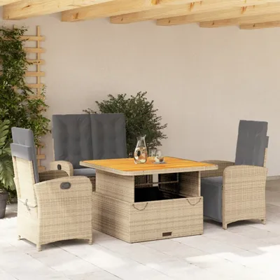 Produktbild von Design 4-tlg. Garten-Essgruppe mit Kissen Beige Poly Rattan, Gartenmöbel-Sets 2024 Neu