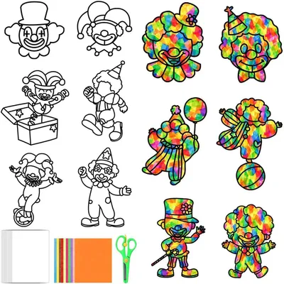 Produktbild von Fensterbilder Karneval Bastelset 12 Stück DIY Clown Fasching Deko Kinder