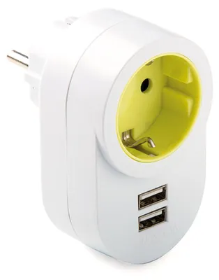 Image de Adaptateur 1 Prise 2 Broches Schuko Avec 2 Ports Usb-a 2,1 V Vers 5 V Blanc