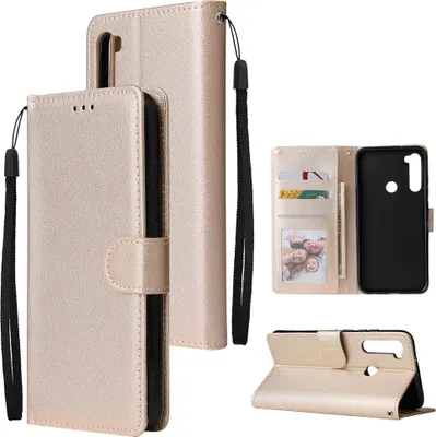 Produktbild von Für Redmi NOTE 8 Kunstleder Front Putton Schutz Handyhülle mit 3 Karten Halterung Gold