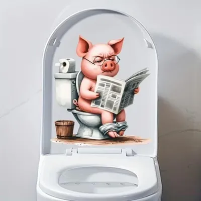 Produktbild von GKA WC-Deckel Aufkleber Tiere Toilettendeckel Tattoo selbstklebend Toilette - Schwein mit Zeitung