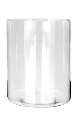 A clear, studio shot of a glass cylinder vase on a white background.