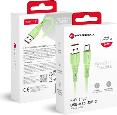 Produktbild von FORCELL F-ENERGY C342 cable USB A to Type C QC4.0 3A 66W Silicone 1 m green