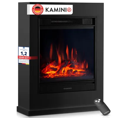 Produktbild von KAMINIO Elektrokamin KALLE - Elektrischer Standkamin mit Heizung, 3D-Flammeneffekt, Fernbedienung - Schwarz, KI-generiertes Bild