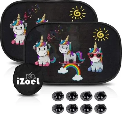 Produktbild von Auto-Sonnenschutz für Babys und Kinder, 2er-Pack, statisch haftend, für Seitenfenster Auto, 80 g/m², Universal-Sonnenschutz für die Heckscheibe des Autos mit 8 Saugnäpfen, Tieren und Aufbewahrungstasche – Schutz vor Sonnenblendung und UV-Strahlung