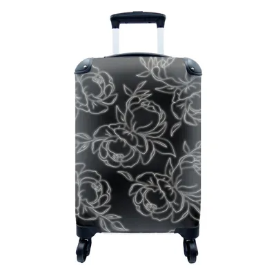Produktbild von MuchoWow® Koffer Handgepäck Trolley Rollkoffer Kleine Reisekoffer mit 4 Rollen - Rosen - Blumen - Muster - Linienkunst - Cabin Size < 55x40x23 cm & 55x40x20 cm - Fotokoffer - Kabinenkoffer - Boardgepäck - Reise-Box - Reisekoffer - Reisegepäck - Koffer mit Bild - Trolley für Kinder
