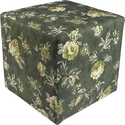 Produktbild von Velours-Hocker ROSE 40x40 cm quadratisch mit Stauraum – aufklappbarer Hocker mit besticktem Baumwoll-Blumenmotiv – Rosa