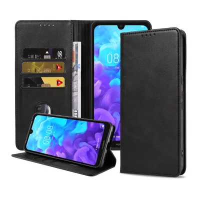 Produktbild von Smartphonica Handytasche passend für Huawei Y5 (2019) Kunstledertasche mit Magnetverschluss und Kartenhaltern Buchhülle mit Klappe - Schwarz
