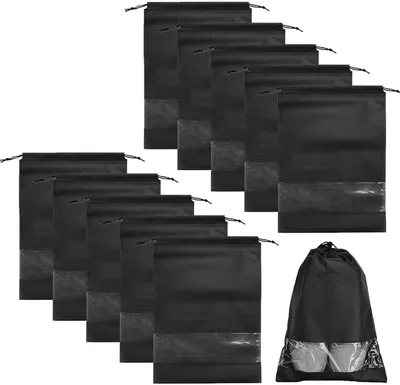 Imagen del producto de Bolsas para zapatos - 10 unidades - 44 x 32 cm - Bolsas para guardar zapatos - repelentes al agua - a prueba de polvo - con cordón - para viajes, uso doméstico, zapatos y ropa